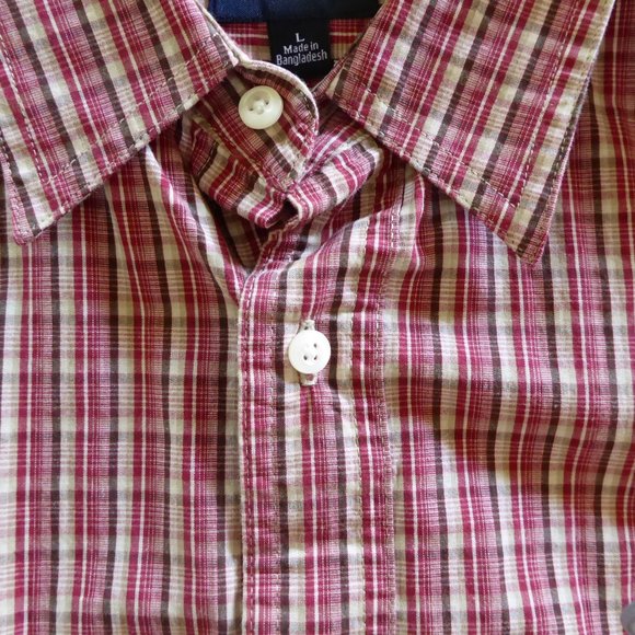 SONOMA BRAND RED BROWN WHITE PLAID BUTTON DOWN SHIRT (PRE-OWNED) LARGE - Picture 4 of 7